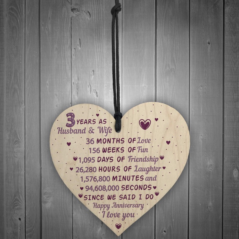 RED OCEAN 3rd Wedding Anniversary Wooden Heart Leather Third Wedding