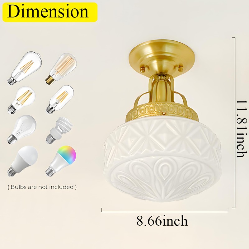 Bofea-Gold Semi Flush Mount Ceiling Light,Brass Vintage Flush Mounted Ceiling
