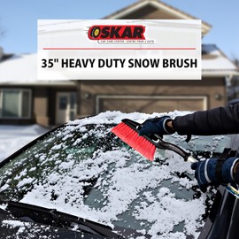Koolatron Oskar Heavy Duty 35” Snow Brush for Trucks, Ice Scraper, Lightweight Ergonomic Design, Dual Handle Snow Removal Tool, Scratch Free Auto Window Snowbrush, Windshield Broom for Car, SUV, red, black, grey, silver, (OHD35P1 AZ)