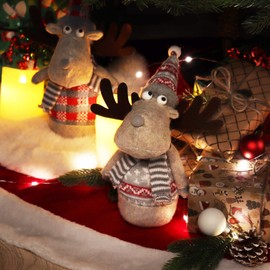 com-four® elk figure for the Christmas decoration, winter reindeer figure as a Swedish decorative item, cute corner stool as a room decoration or gift (1 piece - grey)