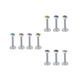 FECTAS 10pcs 16 Gauge Lip Bar Labret Studs Stainless Steel Tragus Helix Piercing 8mm Silver