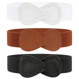 WERFORU Women's Wide Elastic Waist Belt Elegant Fashionable Stretch Waist Belt for Dresses, A-Black+White+Brown