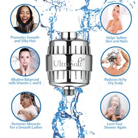 Shower Filter For Hard Water. UltraSoft Rejuvenating, Multi Stage, With Vitamin C, E, and Essential Minerals. Helps Provide Relief From Dry, Itchy, Scalp and Skin. Softens Hair, Skin, and Nails