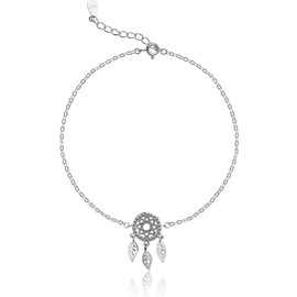 Belons Women's Anklet 925 Sterling Silver Cubic Zirconia Dream Catcher Anklet Girls Adjustable Bracelet Charm Ankle Bracelet, Sterling Silver Sterling Silver Zirconia, Cubic Zirconia