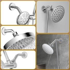 Shower Arm Flange Shower Pipe Arm 6 Inches Shower Head Mount 304 Stainless Steel Shower Handle Replacement Wall Mount Shower Neck for Fixed Shower Head & Handheld Showerhead (Silver)