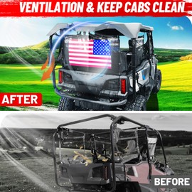 StarknightMT Pioneer Back Window - Compatible with Pioneer 1000 1000-5 1000-6 700 700-4 500 520 Rear Dust Screen Windshield Mesh Net See-Through Design Old Glory Flag Print Pioneer Accessories