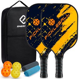 Pickleball Paddles, Pickleball Paddles Set of 2, Fiberglass Surface Polypropylene Honeycomb Core Pickleball Set, Cushion Grip, 6 Pickleball Balls, 2 Handle Straps