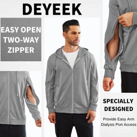 Deyeek Dialysis Sweatshirts with Arm Zipper Jacket Full-Zip Lightweight Hemodialysis Cotton Jacket with Pockets Grey