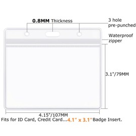 Horizontal ID Badge Holder 4x3 Inch 25 Pack, Clear Waterproof Plastic ID Card Holder, Heavy Duty Horizontal Name Tag & Work Badge Holder for Office School Conference