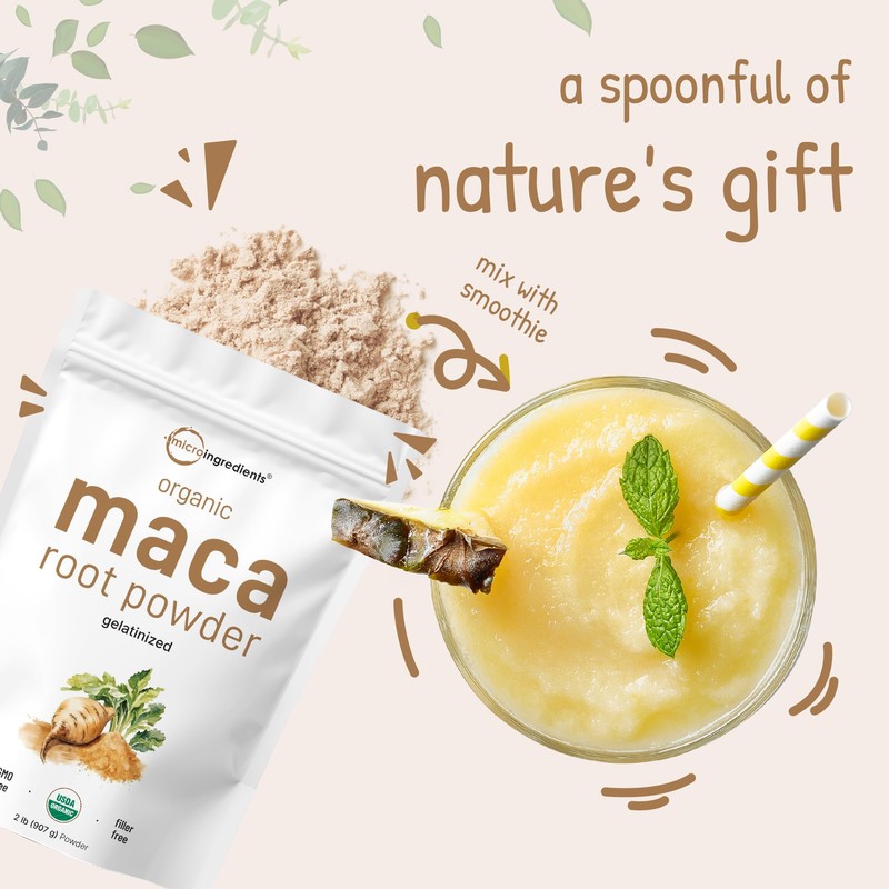 Micro Ingredients Organic Maca Root Powder, 2 Pound, Gelatinized for
