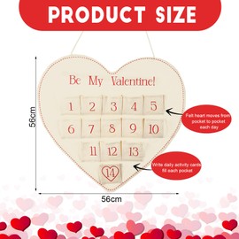 Eersida Valentine's Countdown Calendar Canvas Pocket Valentine Advent Calendar Valentine's Heart Wall Hanging Decoration with Activity Cards Interactive Fun Valentine Gift for Families and Kids