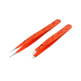 AAProTools Tweezers for Ingrown Hair, Precision Slant Tweezers and Pointed Eyebrows Tweezer Set Stainless Steel Eyebrow Plucking 2 Pieces (Orange & Black)