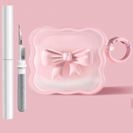 Jiarusig Compatible with Airpods 3rd Generation Case with Cleaning Kit, Cute 3D Pink Bow Soft Shockproof Airpod 3 Protective Case Cover Women Girl with Keychain Compatible with AirPods 3 gen 2021