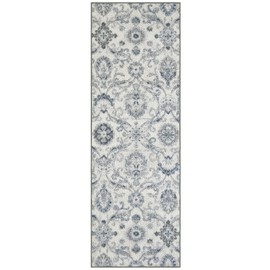 Maples Rugs Blooming Damask Runner Rug - Made in USA – Washable, Non Slip Indoor Carpet for Hallway, Kitchen, and Laundry Room, 2' x 6', Grey/Blue