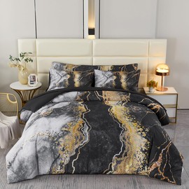 PERFEMET California King 6 Piece Bed in A Bag Black Watercolor Marble Printed Bedding Comforter with Sheets Colorful Stylish Retro Artwork Design Bedding Quilt Set(Black, Cal King)