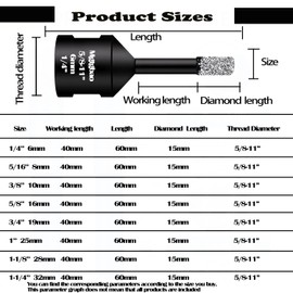 Mgtgbao 3pcs 1/2"(12mm) Dry Diamond Core Drill Bits, Vacuum Brazed Diamond Hole Saw Kit for Porcelain Ceramic Tile Granite Marble Stone Brick Glass with 5/8-11 Thread