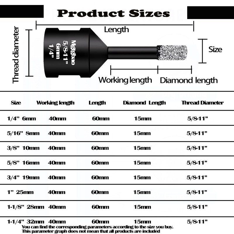 Mgtgbao 3pcs 1/2"(12mm) Dry Diamond Core Drill Bits, Vacuum Brazed