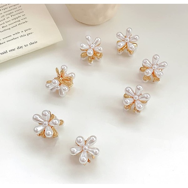 LINXI 10 Pcs Small Mini Pearl Claw Clips with Flower