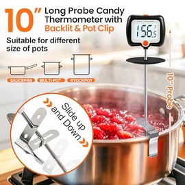 Termómetro digital para dulces de 10 pulgadas de largo con clip para olla, termómetro para freír profundo, pantalla giratoria, el mejor termómetro de 