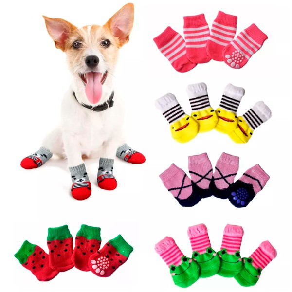Genérico Calcetines Antideslizantes para Perros y Gatos, Diseños Variados, Tejido