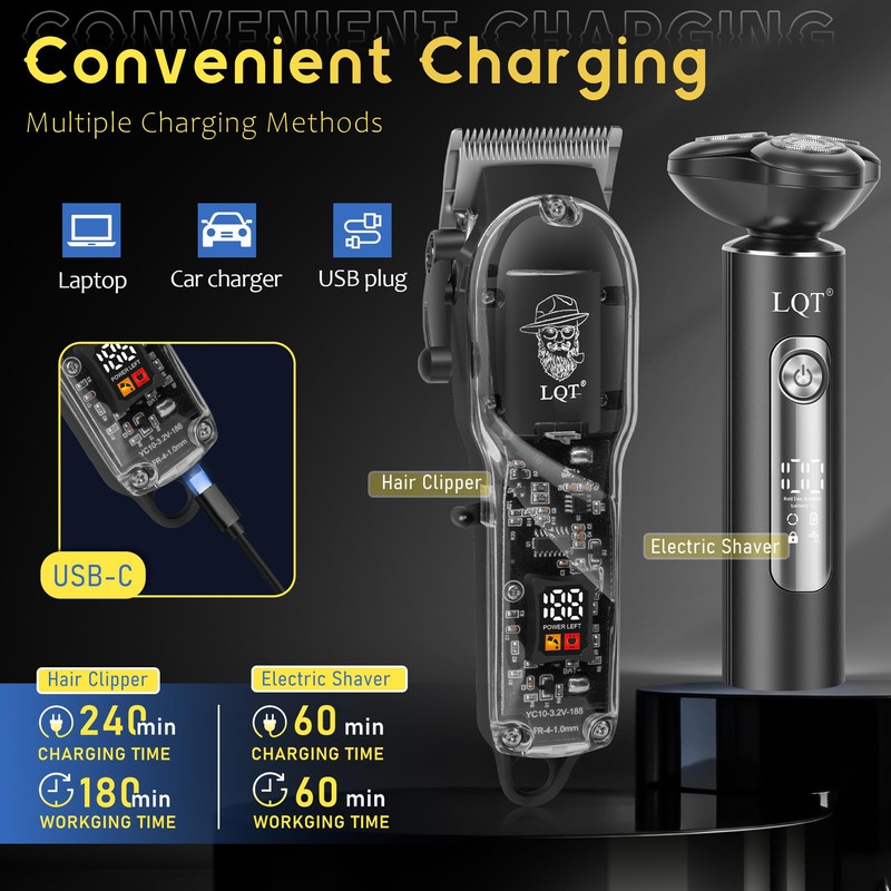 Hair Clippers for Men with LED Display, 3-Piece Professional Grooming