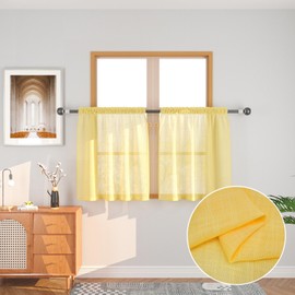 UPOPO Yellow Kitchen Tier Curtains 30 inch Sheer Linen Textured Farmhouse Short Small Mini Sheer Cafe Curtains Over Sink Cabinet Caravan Door Bathroom Vintage Rustic 2 Panelss Rod Pocket 34"x30"