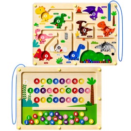 2 in 1 Magnetic Color and Number Maze Magnet Alphabet Counting Car Puzzle Double Sided Board Fine Motor Skills Montessori Preschool Toys for Boys and Girls (Color1, One Side)