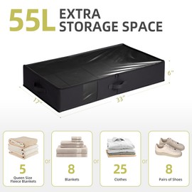 STORAGEIDEAS Storage Bins, Under Bed Storage Containers, Clear Storage Bags, Closet Organizers and Storage, Foldable Sturdy Underbed Storage Box For Clothing, Blankets, Towels, Quilts, Black, 2 Pack