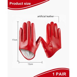 UYRVAPE Leather Half Palm Short Gloves Unisex Gothic Full Finger Gloves PU Leather Gloves Dance Gloves Men Glove Performance Gloves Dress Gloves (Red)