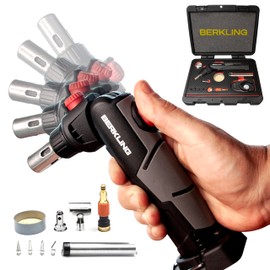 Berkling BSG-2000 Cordless Butane Soldering Torch Kit, 5-Way Adjustable Head, Multi-Functional Soldering | Heat Gun | Blow Torch, 90 Mins Runtime,12 Attachments & Sturdy Carrying Case (BLACK)