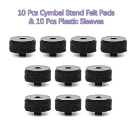 CashBeat 20pcs Cymbal Replacement Accessories Set, 10 Pcs Cymbal Stand Felt Pads & 10 Pcs Plastic Sleeves, Essential Hardware for Drum Kit Maintenance, Black
