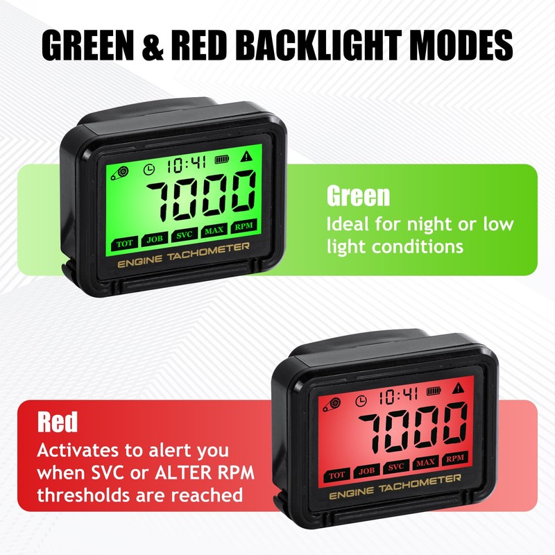 Digital Engine Tachometer & Hour Meter Mini Tach Gauge with