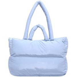Bagtopia Quilted Tote Bag, Stylish Puffer Tote Bag for Women, Lightweight Puffy Tote Bag, Medium Puff Shoulder Handbag for Travel, Work, Beach, Gym, Shop, Blue