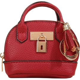 Mini Tote Bag Keychain Coin Purse Pu Leather Key Chain Small Change Purse for Women Keychain Pouch Mini Makeup Bag Cute Zipper Coin Purse Small Wallets, Simple (Red, One Size)