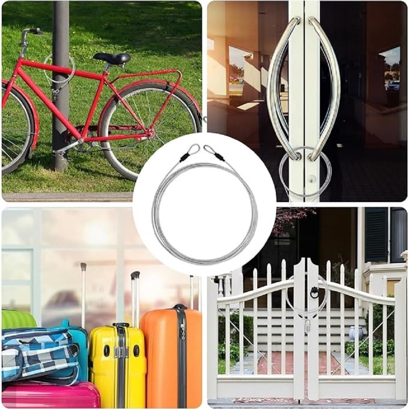 Bike Cable Lock Set, 2 Metre Steel Braided Security Cable,