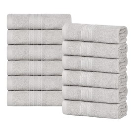 Superior Eco-Friendly Cotton 12-Piece Face Towel/Washcloth Set, Small, Fast Drying Towels for Face, Spa, Resort, Hotel, Hand, Shower, Guest Bathroom, Home, Airbnb, Apartment Essentials, Silver