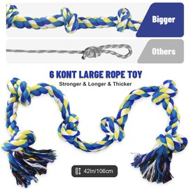 GASAPET EXTRA Dog Rope Toy for Large Dogs - 42In 108cm 6-Knots Indestructible Dog Rope Toy for Aggressive Chewers, Heavy Duty Dog Chew Toys, Tug of War Toy, Durable Dog Toys for Medium Large Breeds