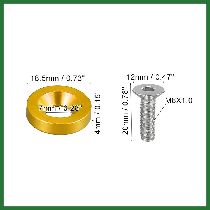 Motoforti 20pcs Motorcycle Gold Tone Fender Bumper Washer Bolt Nut