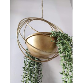 RISEON Boho Gold Metal Plant Hanger,Metal Geometric Hanging Planter, Modern Planter, Mid Century Air Plant Holder Stand, Minimalist Planter for Indoor Outdoor Home Wedding Decor (Gold)