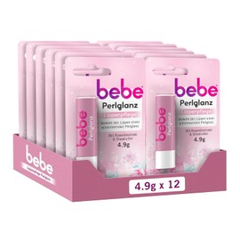 bebe Pearlescent Lip Balm, Lip Balm with Rose Oil Extract and Shea Butter, Gives Lips a Delicate Shimmer Pearlescent Shine, 12 x 4.9 g