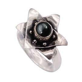 JEWELSTREZORO Cabochon-Schwarzer Onyx Edelstein-für Herren und Damen,Geschenkartikel, 925er-Sterling Silber Band Ring Schmuck TSR1001BY_16 (62 (19.7))