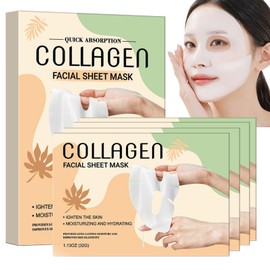 4PCS Collagen Face Masks, Korean Face Mask Set, Collagen Mask Overnight, Deep Moisturising & Nourishing Sheet Masks, Soothe & Repair Skin, Even Skin Tone, Korean Skincare Gift Set for Women