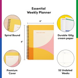 Poketo Undated Weekly Planner - Open Dated Task and Habit Tracker for 2024-2025, 8” x 6” Spiral Bound Daily Planner - Sunset