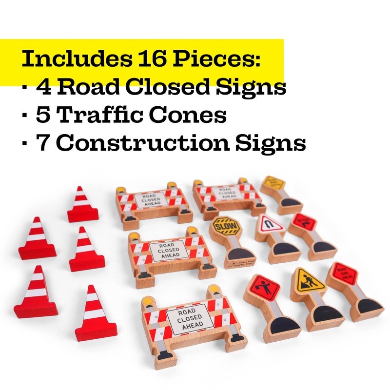 16 Pc Wooden Construction Signs and Traffic Cones - Construction