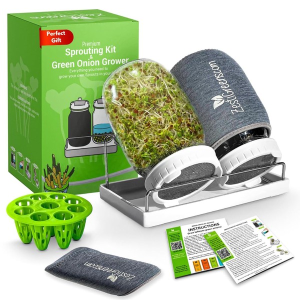 Premium Sprouts Growing Kit & Green Onion Regrower with 2