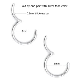 Body CAC 0.8 mm/1.0 mm/1.2 mm/1.6 mm Thick Surgical Steel 316L Folding Nose Rings Hoop, Septum Rings Piercing Lip Helix Cartilage Rook Earrings, Diameter 5 mm to 12 mm, Stainless Steel