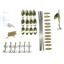 Full Creel Spinners Premium DIY Spinner Making Kit Trout  Bass Spinners Swing Blade Fishing Lure Kit - 6 of Each, plain treble, Brass, 1/8 oz