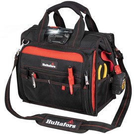 Hultafors Work Gear HTL573 Lighted Technician's Tool Bag, 55 Pockets, Heavy Duty Ballistic Polyester Tool Carrier, Adjustable Swivel Light, Large Center Compartment