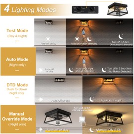 SIAFAVOI Motion Sensor Outdoor Ceiling Light, Flush Mount Black Porch Ceiling Lights Adjustable 2-Light Fixture with E26 Sockets, Closed Bottom, Glass and Metal for Garage, Patio, Hallway, Farmhouse