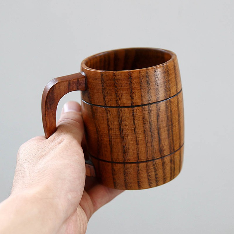 350ml Vintage Wooden Beer Mug with Handle Large Capacity Drink